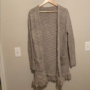 Lucky Brand Women’s Taupe/grey tassel cardigan